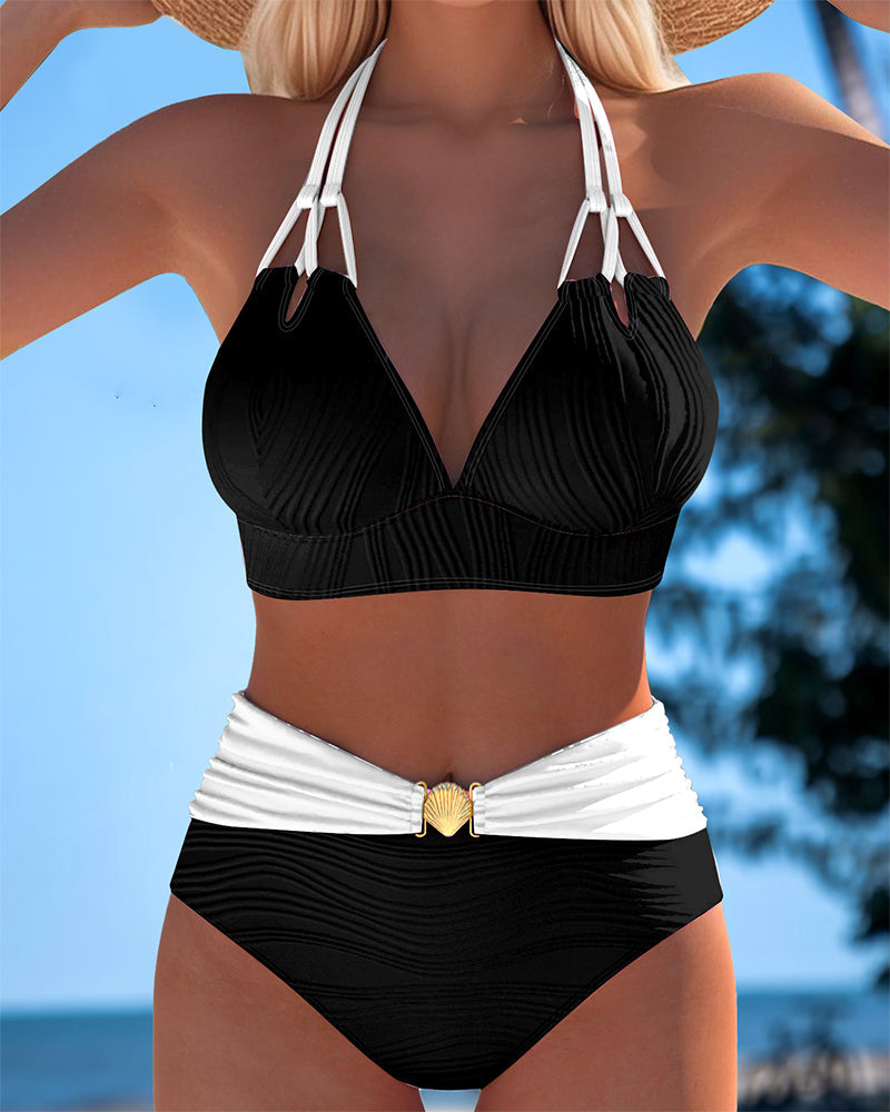 Bikini med hög midja och dubbelband