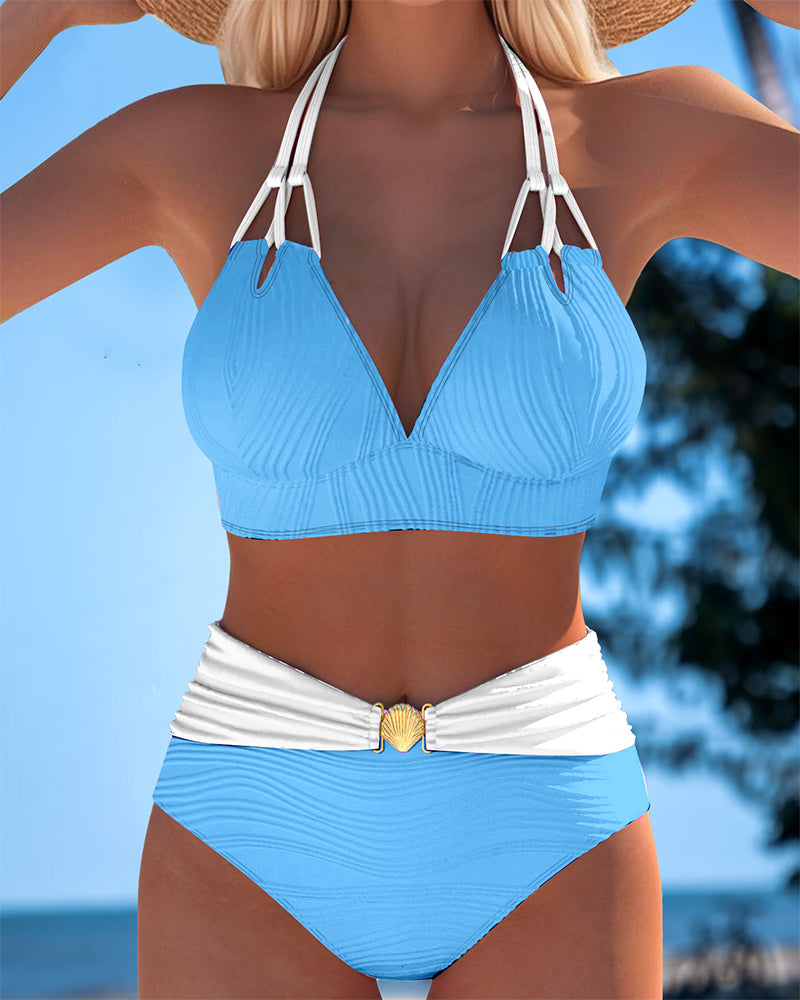 Bikini med hög midja och dubbelband