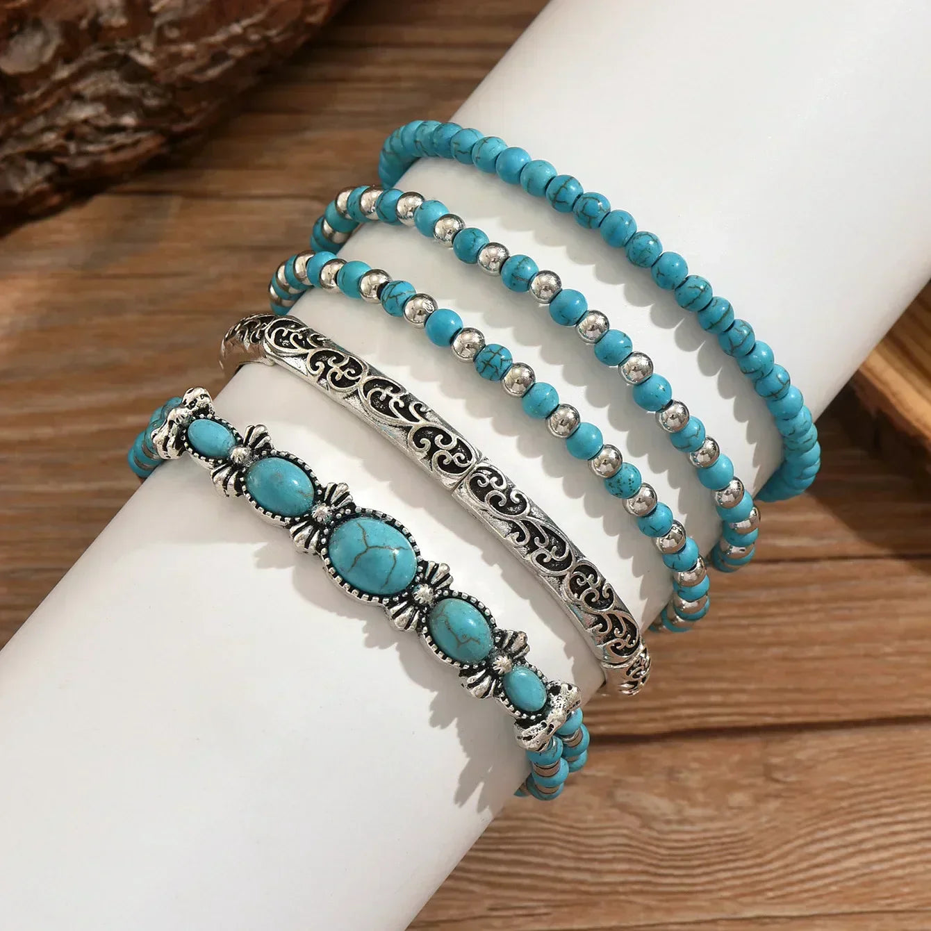 Boho armband set med turkosa pärlor