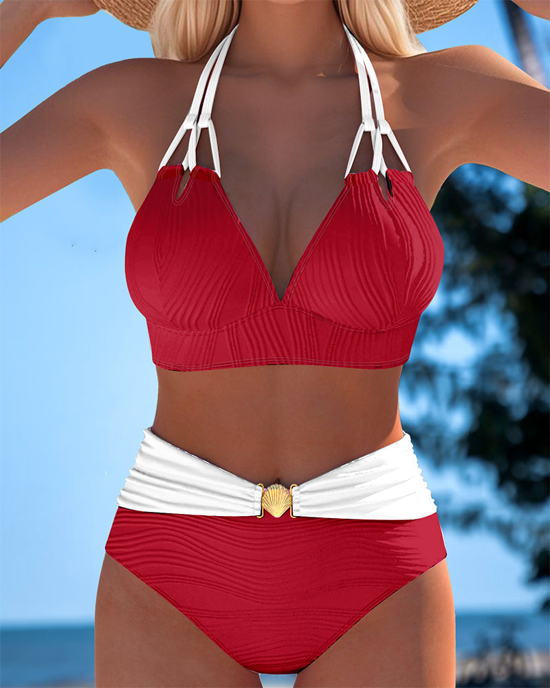 Bikini med hög midja och dubbelband