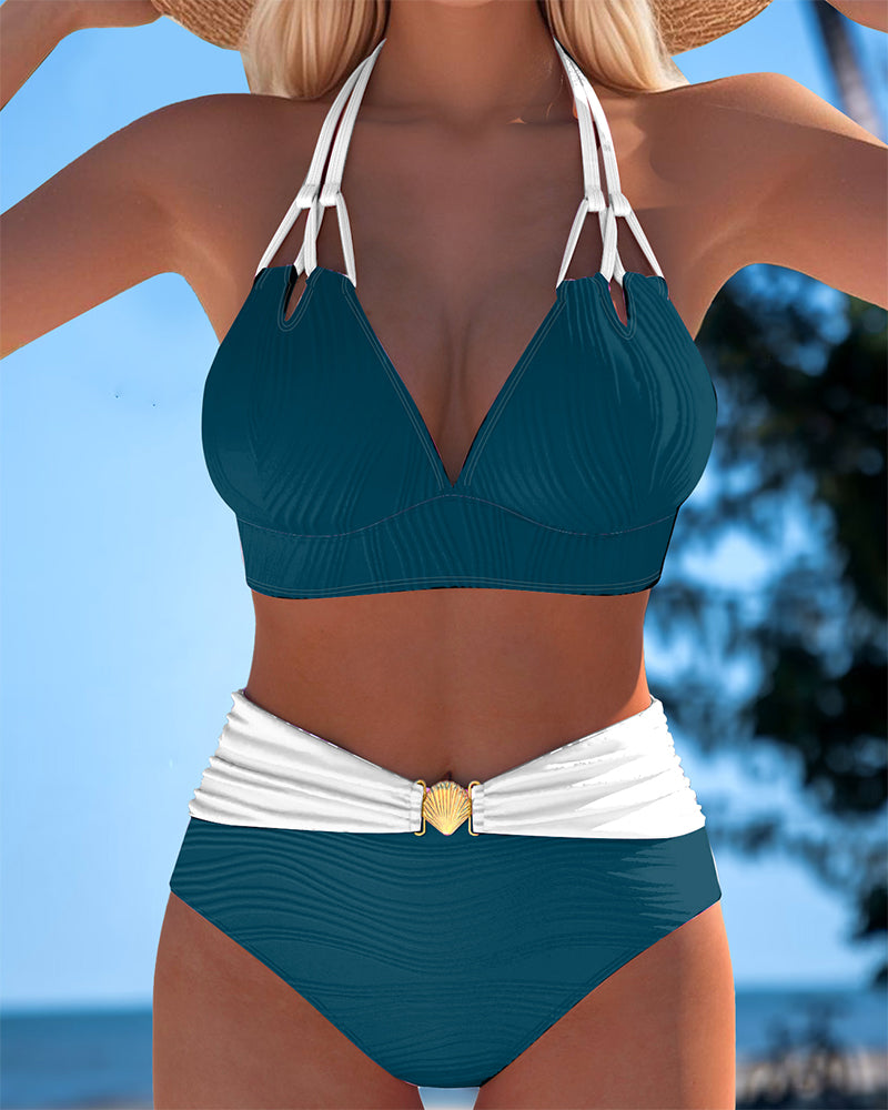 Bikini med hög midja och dubbelband