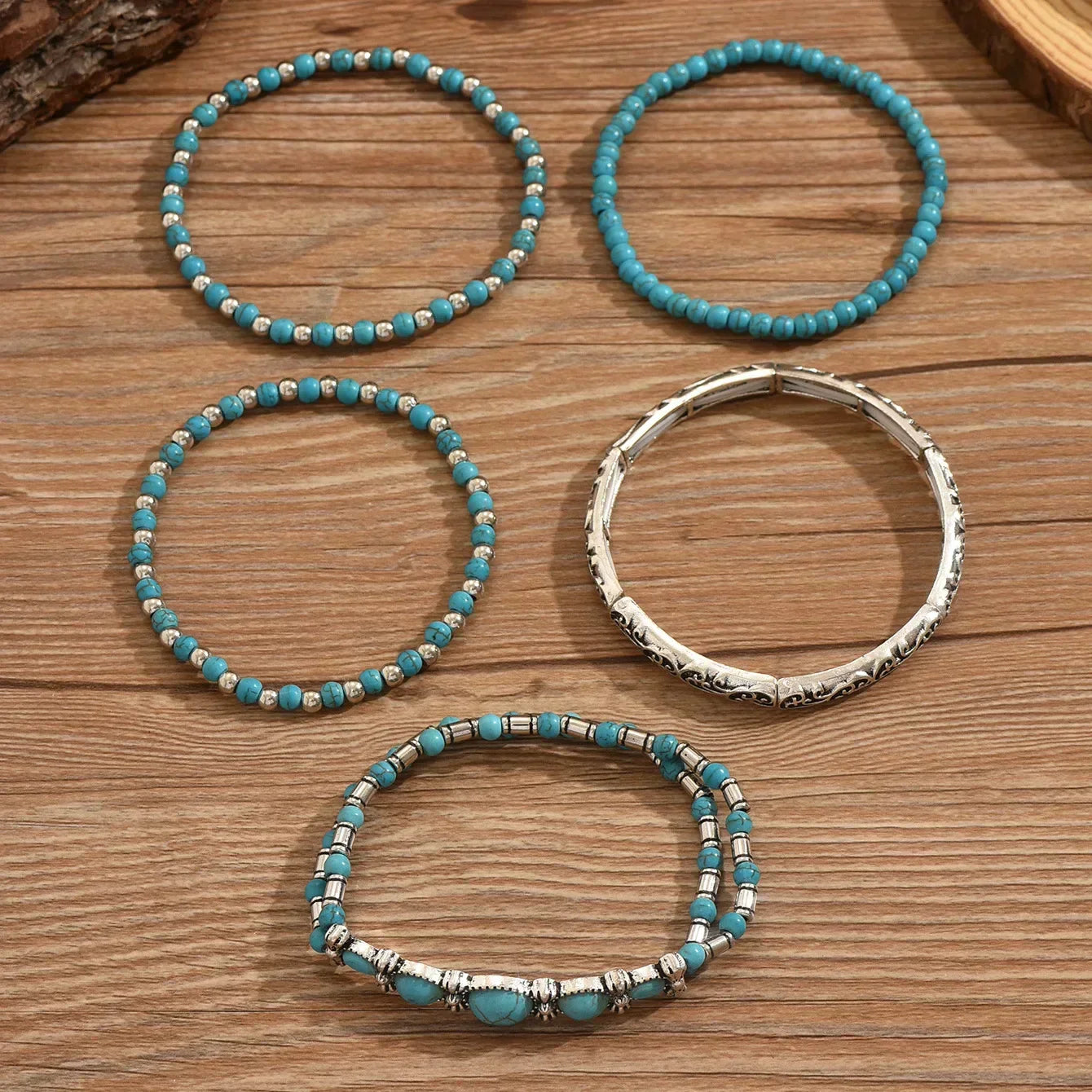 Boho armband set med turkosa pärlor