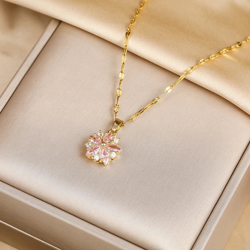 Collier Sakura Rose Romantique i Rostfritt Stål