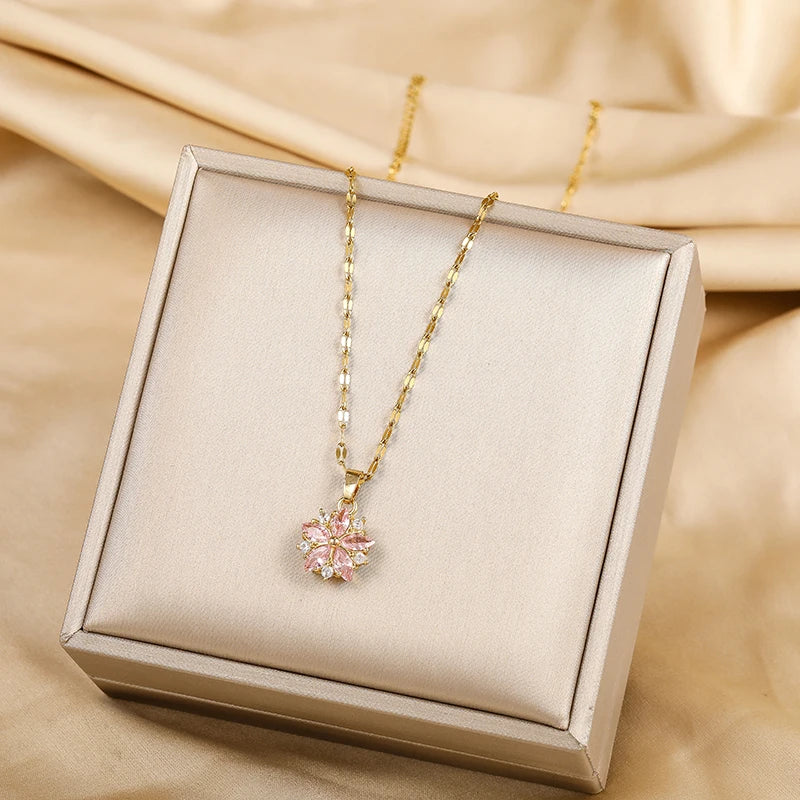 Collier Sakura Rose Romantique i Rostfritt Stål