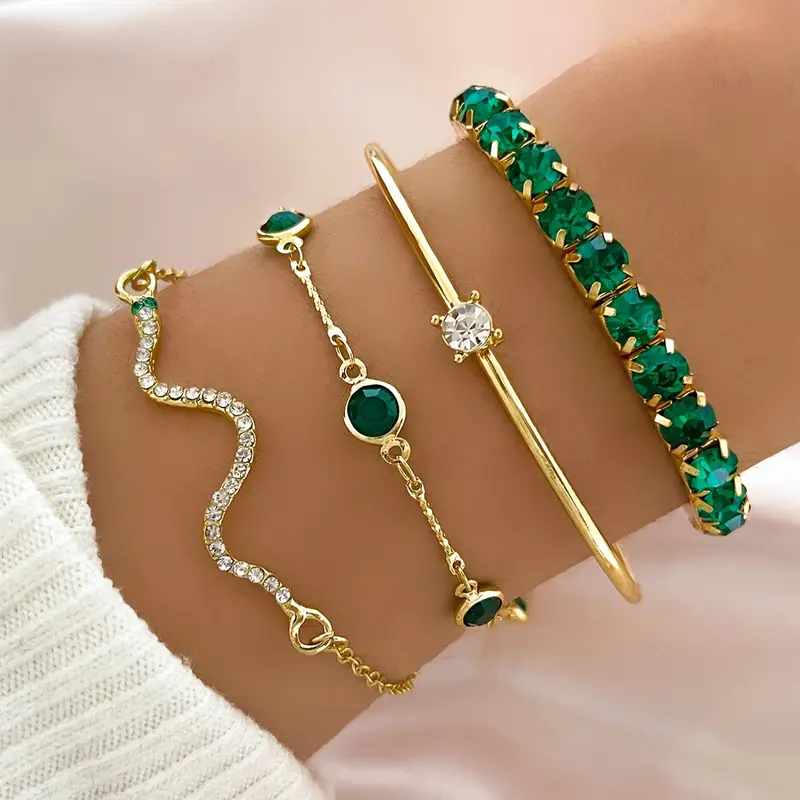 Vintage armbandsset med gröna zirconia